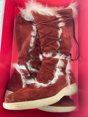 Coach Rust Suede Lace-Up Fur-Trim Winter Boots  Coach Andi Suede Fur Boots